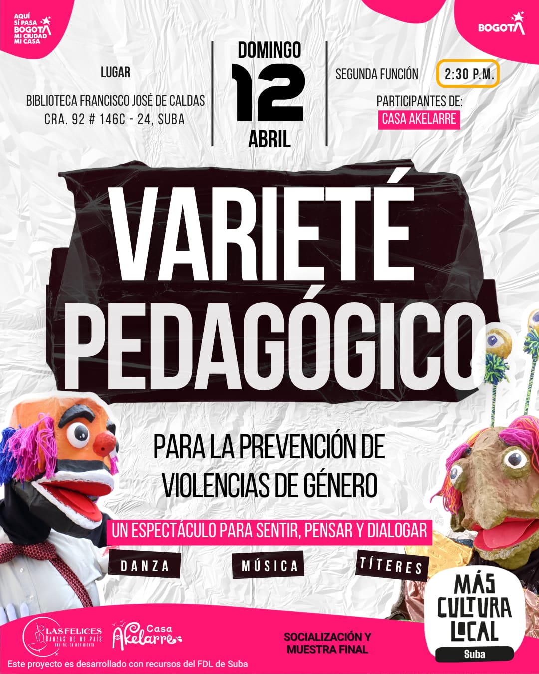 El arte alza la voz en Suba: danza, música y teatro se unen contra la violencia de género
